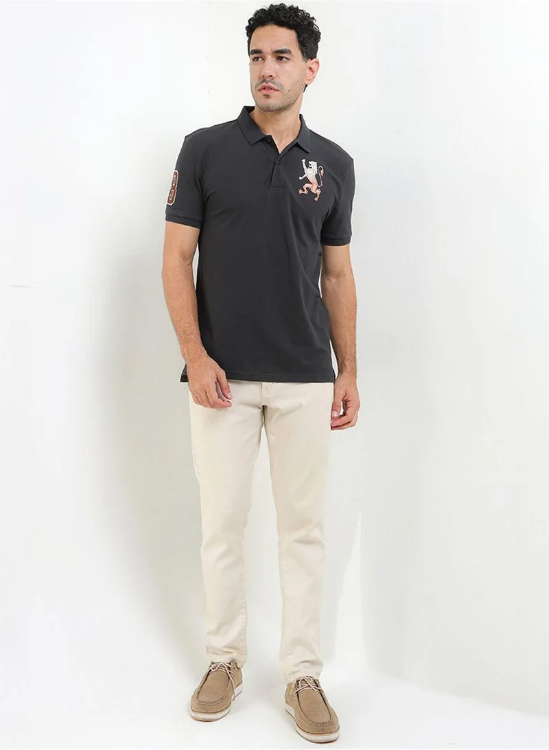Giordano Men's 3D Lion Polo: Slim Fit, Bold Embroidery, Premium Pique