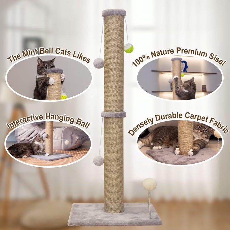 PELUOMOZ Tall Cat Scratching Post 36 inch Large Cat Scratch Post for Indoor Cats with Durable Natural Sisal Rope Scratcher Post Tree Kitten Interactive Toy-Gray - Image 5