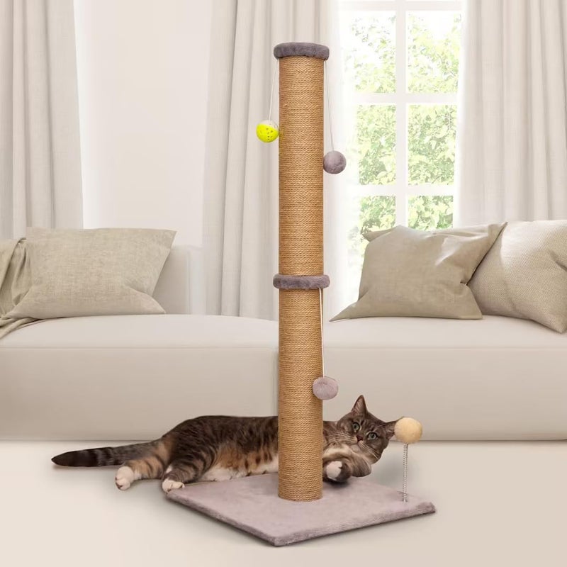 PELUOMOZ Tall Cat Scratching Post 36 inch Large Cat Scratch Post for Indoor Cats with Durable Natural Sisal Rope Scratcher Post Tree Kitten Interactive Toy-Gray - Image 2