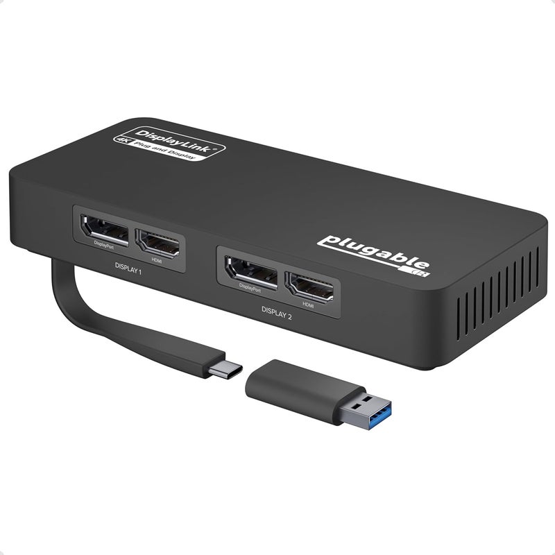 Plugable 4K DisplayPort and HDMI Dual Monitor Adapter for USB 3.0 and USB-C, Compatible with Windows - Image 1