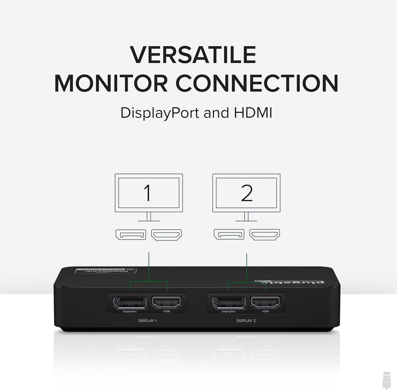 Plugable 4K DisplayPort and HDMI Dual Monitor Adapter for USB 3.0 and USB-C, Compatible with Windows - Image 3