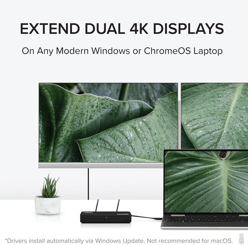 Plugable 4K DisplayPort and HDMI Dual Monitor Adapter for USB 3.0 and USB-C, Compatible with Windows - Image 2