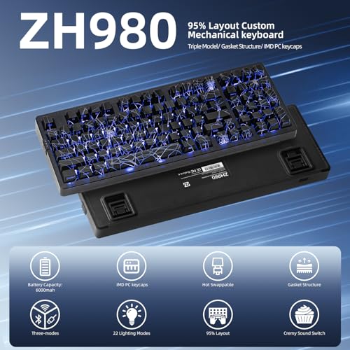 ZORNHER ZH980 Mechanical Keyboard Wireless,95% Creamy Keyboard with Number Pad,Gaming Keyboard with Number Pad,Shine Through Spider Web PC,Creamy Sounding Linear Switches,Full Size - Image 2
