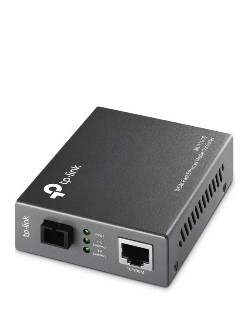 Tp-link Tl TP-Link MC111CS, 2-port 10/100Mbps WDM Media Converter, Black, Compatible with Router, AP, Network Card, RJ45 Interface, 12W, 5V, Single Fiber Transmission up to 20km - Image 1