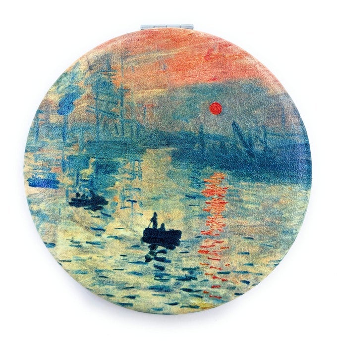 PURSE MIRROR COMPACT SMALL MIRROR MAGNIFYING MINI MIRROR TRAVEL MIRROR PURSE SIZE MIRROR PINK VANITY MIRROR MONET SUNRISE ART GIFTS FOR MOM