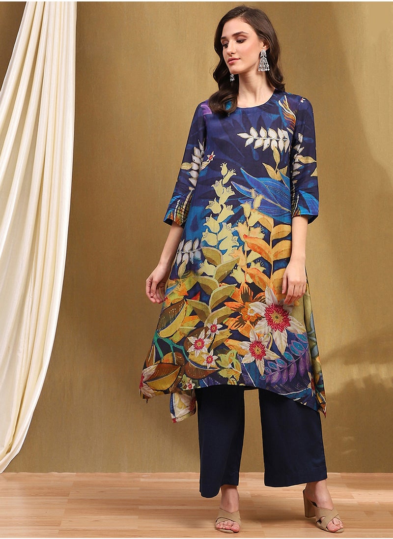 Biba - Floral Printed Kurti & Bottom Set - Image 1