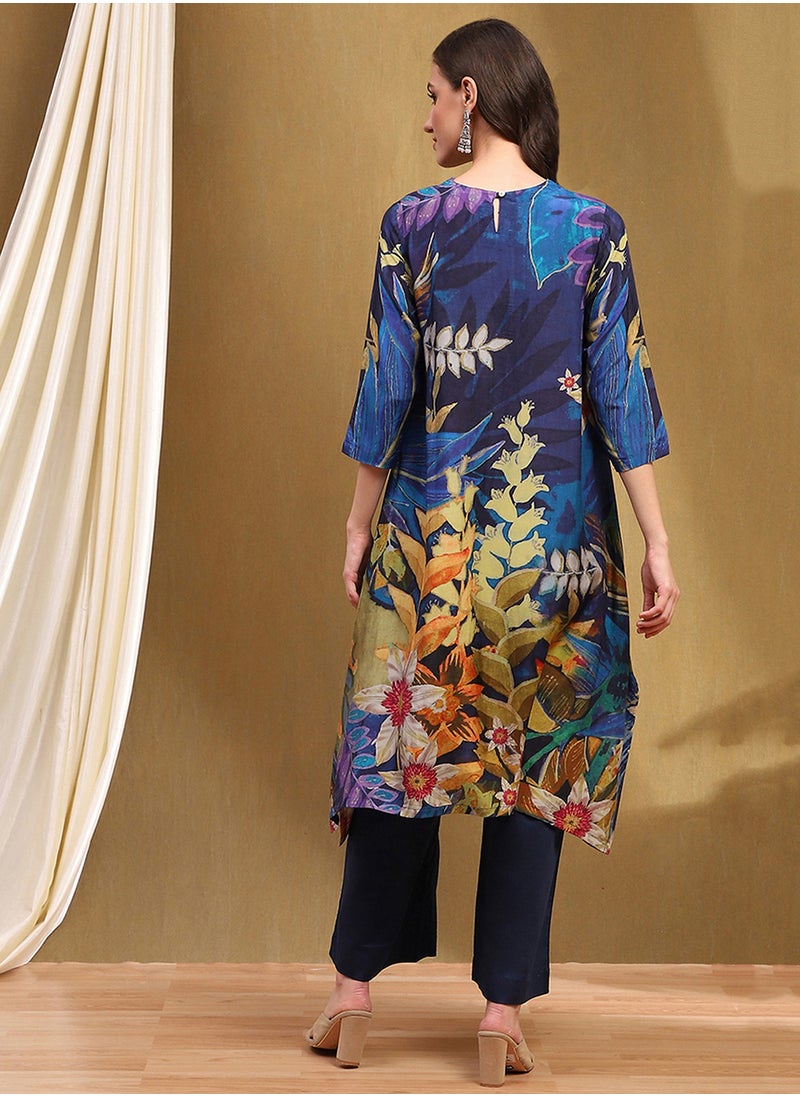 Biba - Floral Printed Kurti & Bottom Set - Image 1