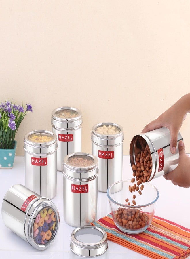 HAZEL Stainless Steel Kitchen Container with Transparent Lid | Top See Through Kitchen Container Set with Matt Finish | Multipurpose Container for Kitchen Storage, 900 ML, Set of 6 - Image 1