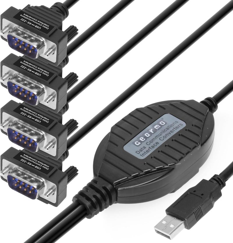 Gearmo 4 Port USB to Serial RS232 Adapter FTDI Chipset, Supports Win 11, 10, 8, 7, Linux, Mac w/ESD and Surge Protection - Image 2