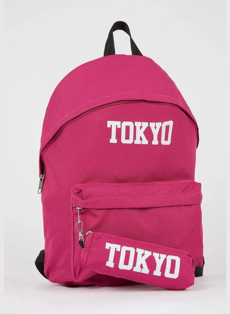 ديفاكتو Black Stitched Slogan Backpack
