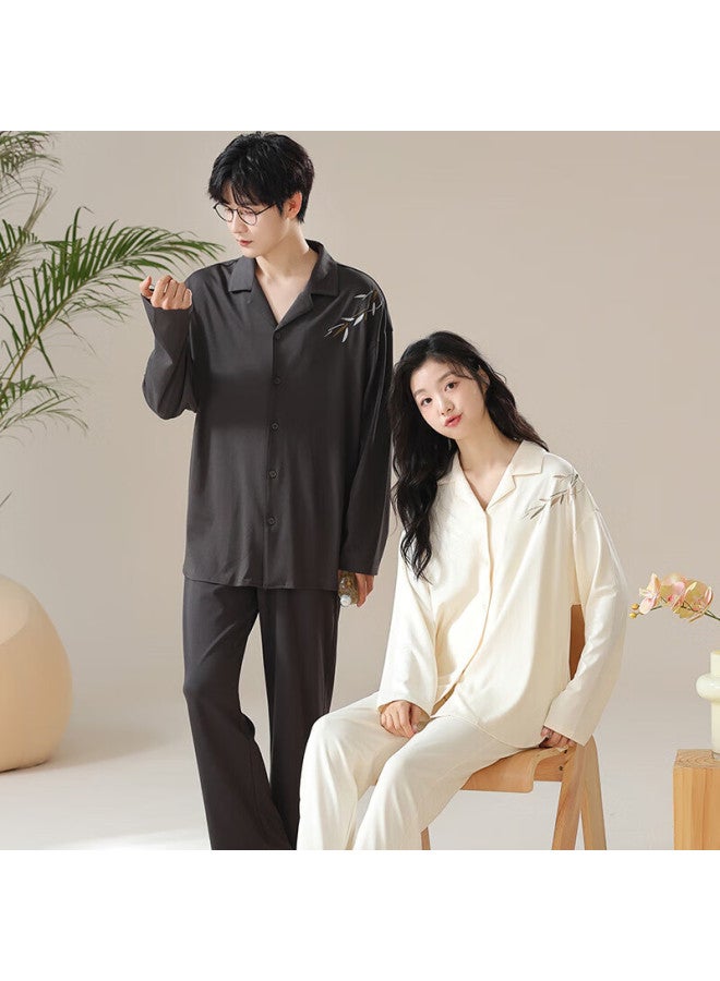 Kj Couple Long Sleeve Spring Autumn Pajamas Women's Pajamas Men's Casual National Style Cardigan Premium Homewear Set Gift Box - Image 2