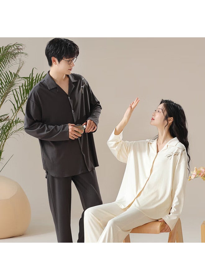Kj Couple Long Sleeve Spring Autumn Pajamas Women's Pajamas Men's Casual National Style Cardigan Premium Homewear Set Gift Box - Image 3