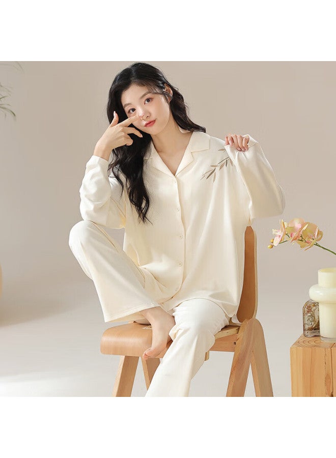 Kj Couple Long Sleeve Spring Autumn Pajamas Women's Pajamas Men's Casual National Style Cardigan Premium Homewear Set Gift Box - Image 1