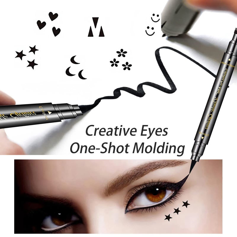 SUMEITANG 6 Pcs Double-headed Eyeliner Stamps Set Black Liquid Eye Liner Pen With Star,Moon,Heart,Flower,Smiley,Triangle Stamp Stencils Shapes for Women Makeup Kit Long-Lasting Waterproof Smudgeproof - Image 4