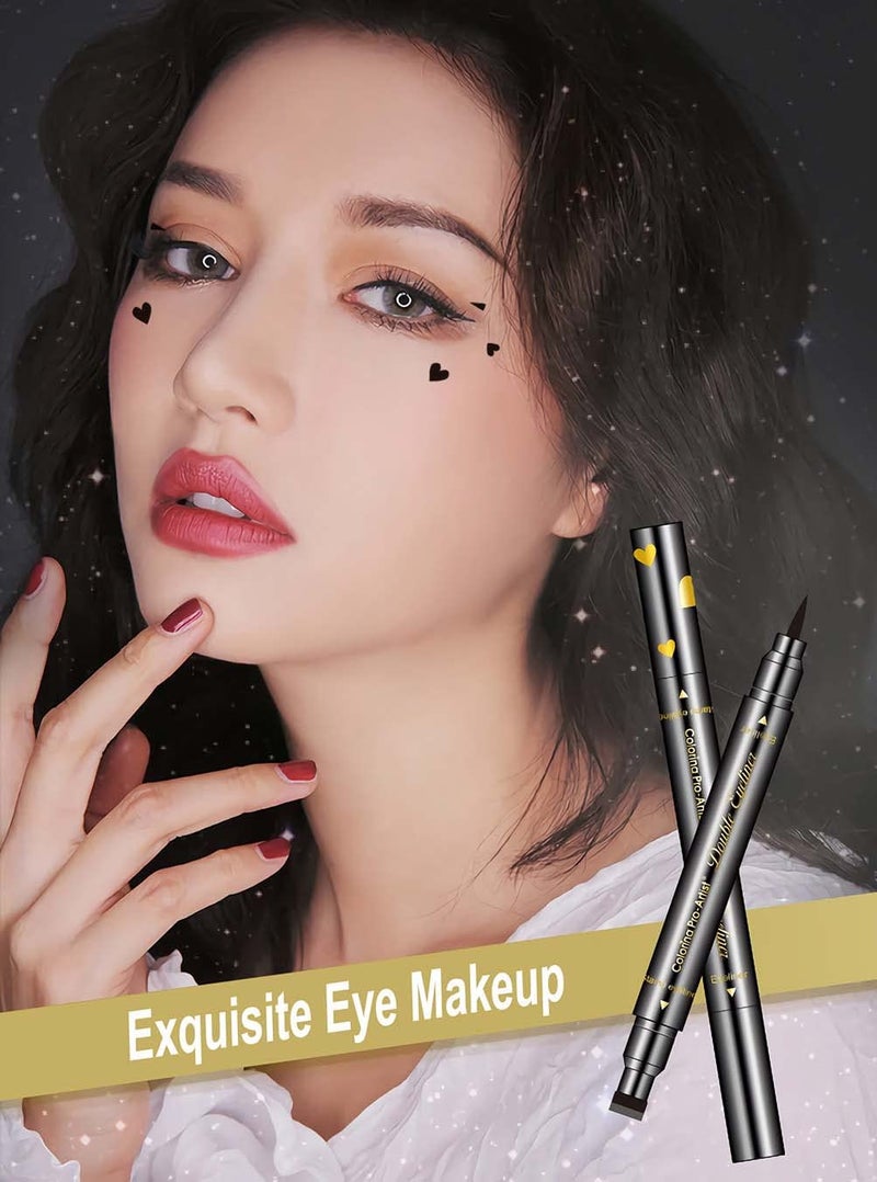 SUMEITANG 6 Pcs Double-headed Eyeliner Stamps Set Black Liquid Eye Liner Pen With Star,Moon,Heart,Flower,Smiley,Triangle Stamp Stencils Shapes for Women Makeup Kit Long-Lasting Waterproof Smudgeproof - Image 5