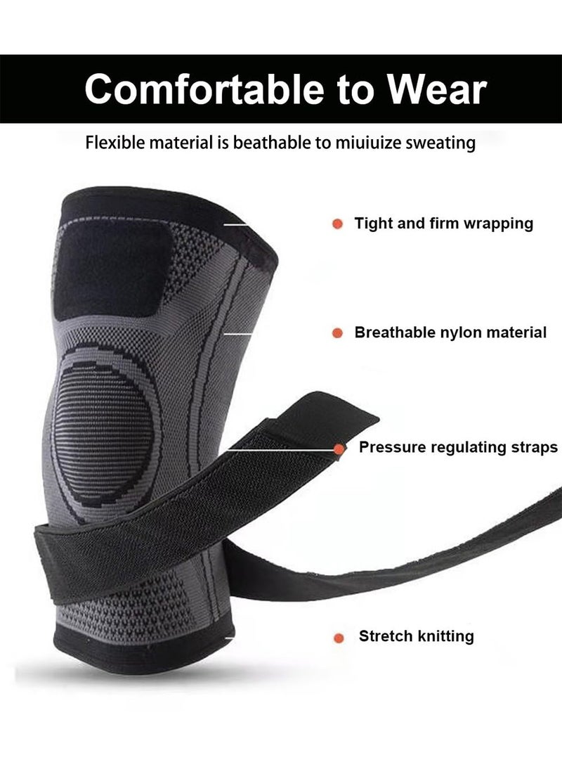 بكومور مجموعة دعامة الركبة والكوع 2 في 1 - زوج من أكمام الركبة الضاغطة القابلة للتعديل وحزام دعامة مرفق التنس - دعم لتخفيف الألم للرجال والنساء - الجري، صالة الألعاب الرياضية، كرة السلة، التنس - Image 3