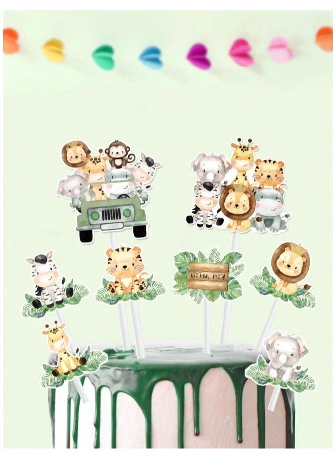 COCO KSA 16pcs Cute Jungle Animals Cake Toppers Cupcake Toppers for Birthday Party Decorations - Image 2