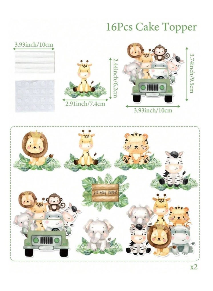 COCO KSA 16pcs Cute Jungle Animals Cake Toppers Cupcake Toppers for Birthday Party Decorations - Image 3
