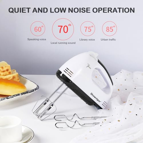 Showvigor Handmixer Electric Handheld - 7 Speed Portable Kitchen Mixer Electric with 5 Stainless Steel Accessories Whisk, Food Beater for Whipping Mixing Cookies Cakes Eggs Dough - Image 5
