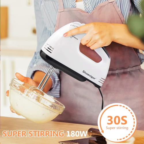Showvigor Handmixer Electric Handheld - 7 Speed Portable Kitchen Mixer Electric with 5 Stainless Steel Accessories Whisk, Food Beater for Whipping Mixing Cookies Cakes Eggs Dough - Image 2