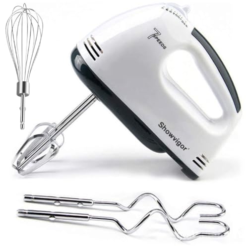 Showvigor Handmixer Electric Handheld - 7 Speed Portable Kitchen Mixer Electric with 5 Stainless Steel Accessories Whisk, Food Beater for Whipping Mixing Cookies Cakes Eggs Dough - Image 1