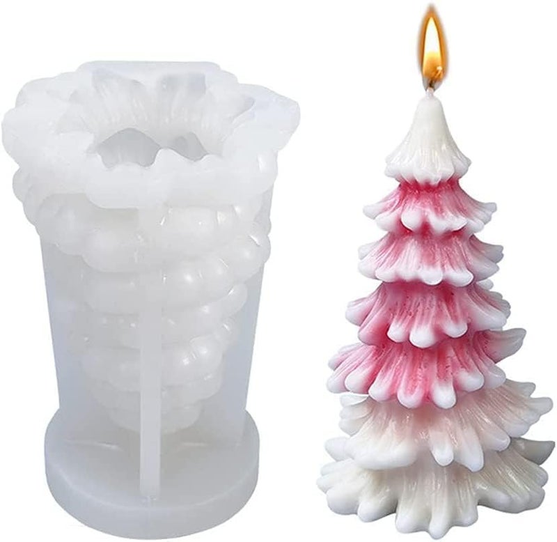 SOFTCREATO Christmas Candle Moulds for Candle Making 3D Christmas Tree Candle Mold Xmas Silicone Candle Mould Candle Making DIY Cake Soap Supplies for Christmas Party Home Decor Handmade White