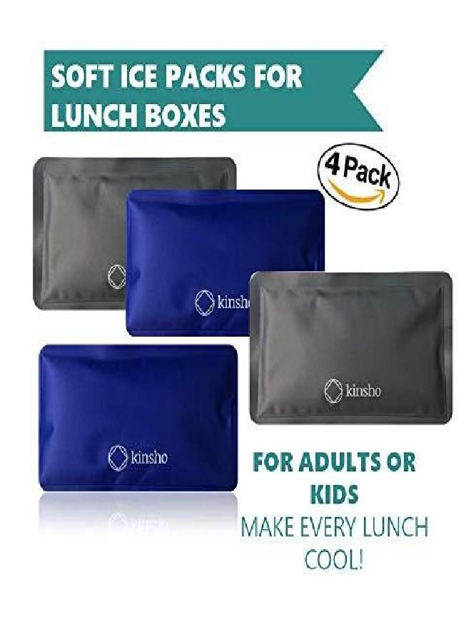 Kinsho Ice Packs for Lunch Box Bag and Bento Boxes, 4 Pack Set, Reusable and Refreezable Soft Slim Pouches for Kids Boys Adults, Travel, School, Work, Camping, Long Lasting Cold, Flexible | Blue Grey…  - Image 2