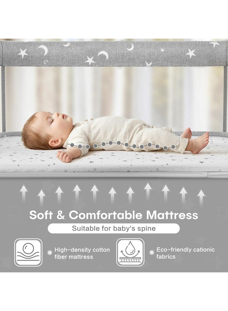 بوكولا سرير أطفال محمول 3 في 1، سرير أطفال شبكي قابل للتنفس مع ارتفاع قابل للتعديل مع سلة تخزين كبيرة، وشبكة ناموسية، ومرتبة ناعمة وعجلات دوارة، سرير سفر للأطفال حديثي الولادة من عمر 0 ​​إلى 3 سنوات - Image 3