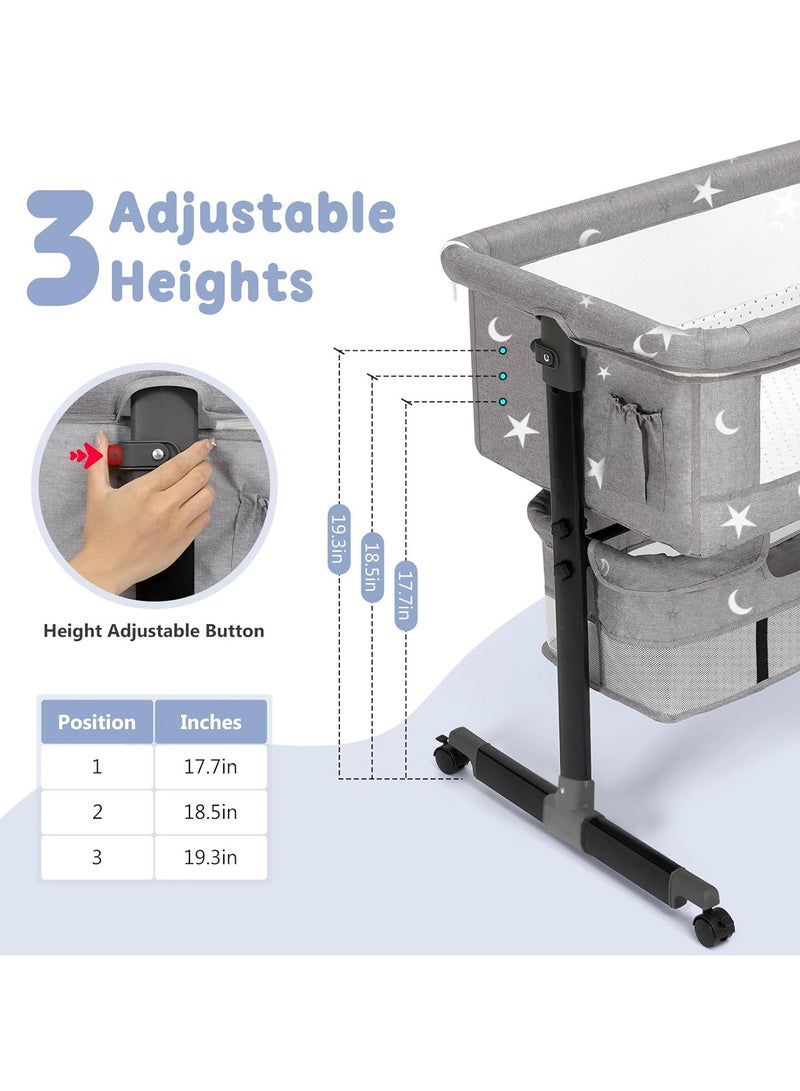 بوكولا سرير أطفال محمول 3 في 1، سرير أطفال شبكي قابل للتنفس مع ارتفاع قابل للتعديل مع سلة تخزين كبيرة، وشبكة ناموسية، ومرتبة ناعمة وعجلات دوارة، سرير سفر للأطفال حديثي الولادة من عمر 0 ​​إلى 3 سنوات - Image 4