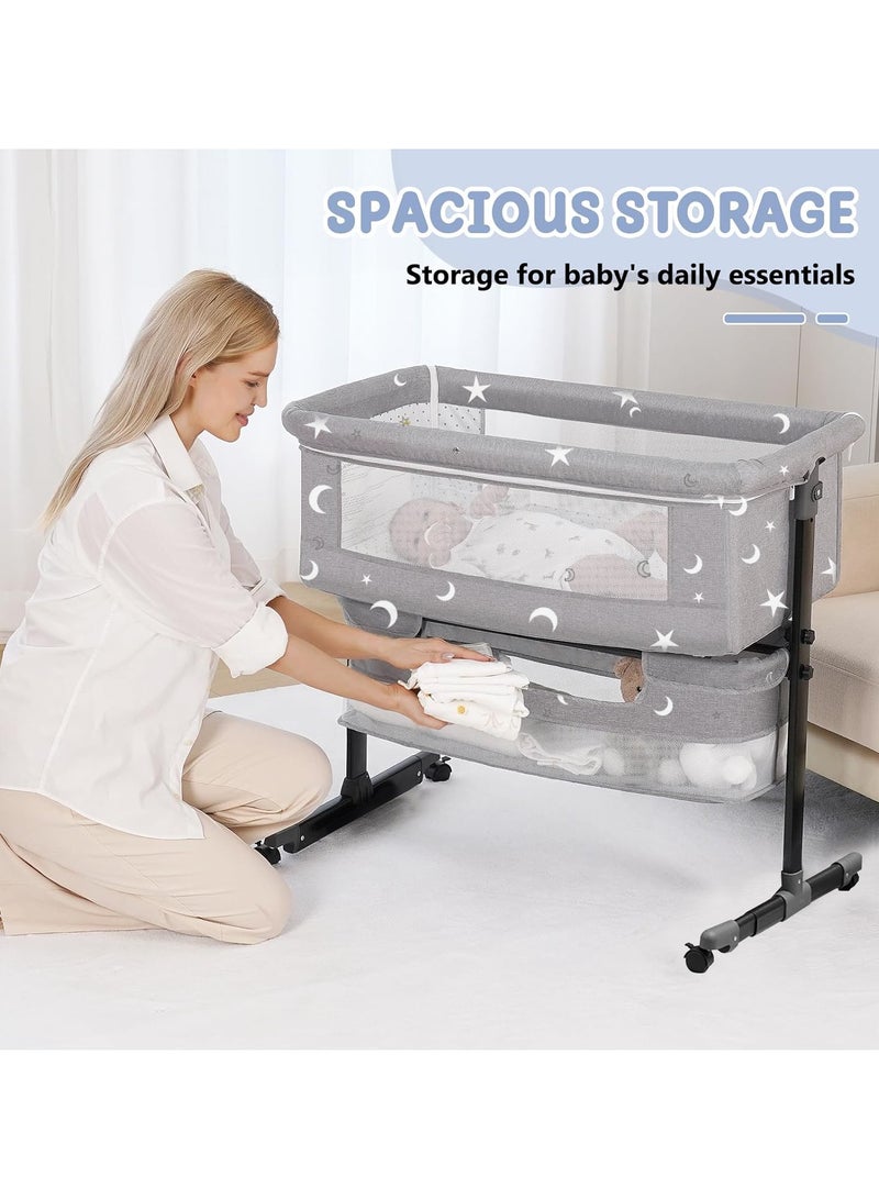 بوكولا سرير أطفال محمول 3 في 1، سرير أطفال شبكي قابل للتنفس مع ارتفاع قابل للتعديل مع سلة تخزين كبيرة، وشبكة ناموسية، ومرتبة ناعمة وعجلات دوارة، سرير سفر للأطفال حديثي الولادة من عمر 0 ​​إلى 3 سنوات - Image 2