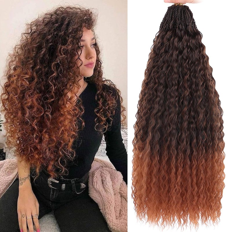 Xtrend Pre Looped Micro Brazilian Kinky Curly Crochet Hair 8 Packs 18 Inch Ombre Brown Micro Curly Braiding Hair Extensions Synthetic Deep Wave For Mini Senegalese Twist Hair 30 StrandsPackT30