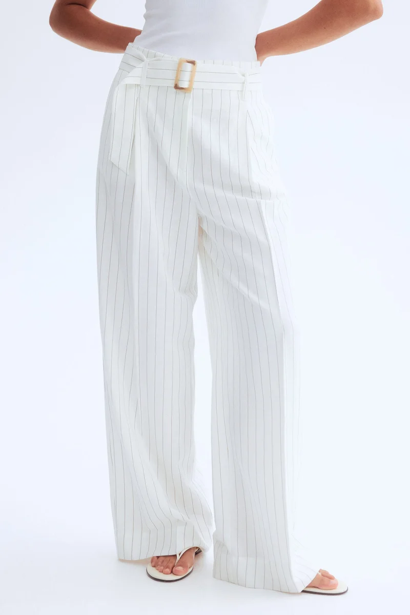 H&M Belted linen-blend trousers