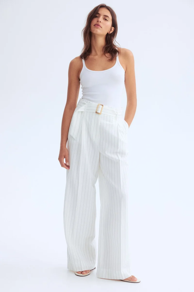 H&M Belted linen-blend trousers