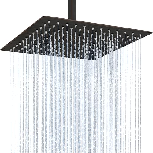 Midanya Rain Shower Head, Stainless Steel Large Rainfall Shower Head High Pressure, Bathroom Waterfall Square Showerhead, Ceiling or Wall Mount, Oil-Rubbed Bronze 12 Inch - Image 1