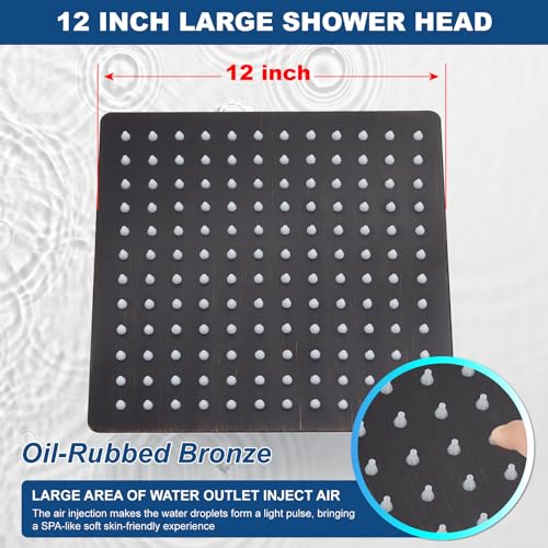 Midanya Rain Shower Head, Stainless Steel Large Rainfall Shower Head High Pressure, Bathroom Waterfall Square Showerhead, Ceiling or Wall Mount, Oil-Rubbed Bronze 12 Inch - Image 3