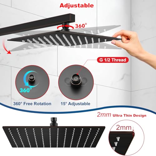 Midanya Rain Shower Head, Stainless Steel Large Rainfall Shower Head High Pressure, Bathroom Waterfall Square Showerhead, Ceiling or Wall Mount, Oil-Rubbed Bronze 12 Inch - Image 5