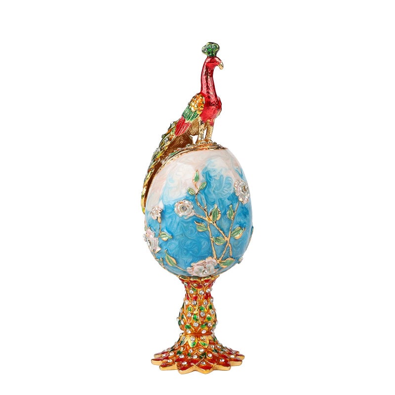 QIFU Vintage Blue Peacock Style Easter Egg Trinket Box Hinged Unique Gift for FamilyQF1486
