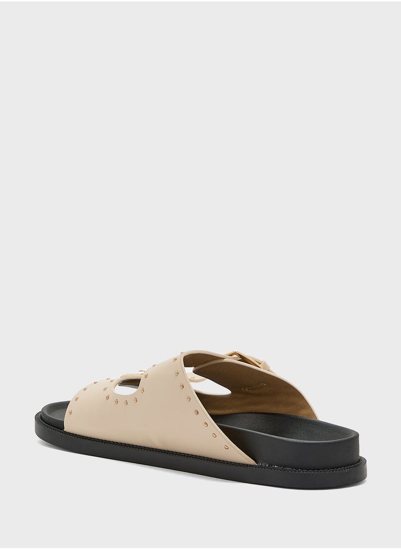 Truffle - Stud Detail Double Strap Flat Sandal - Image 1