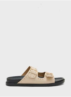Stud Detail Double Strap Flat Sandal