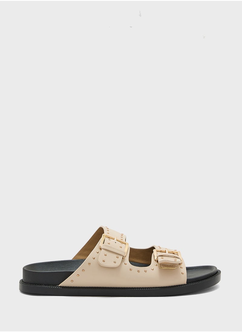 Truffle - Stud Detail Double Strap Flat Sandal - Image 1