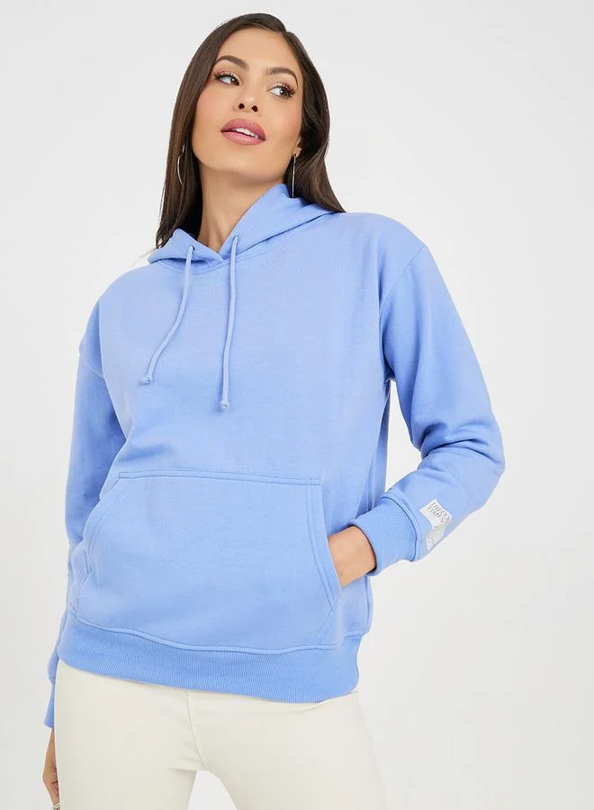 Styli Regular Fit Printed Badge Hoodie with Front Pocket