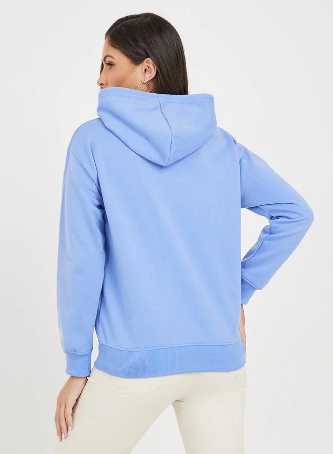 Styli Regular Fit Printed Badge Hoodie with Front Pocket
