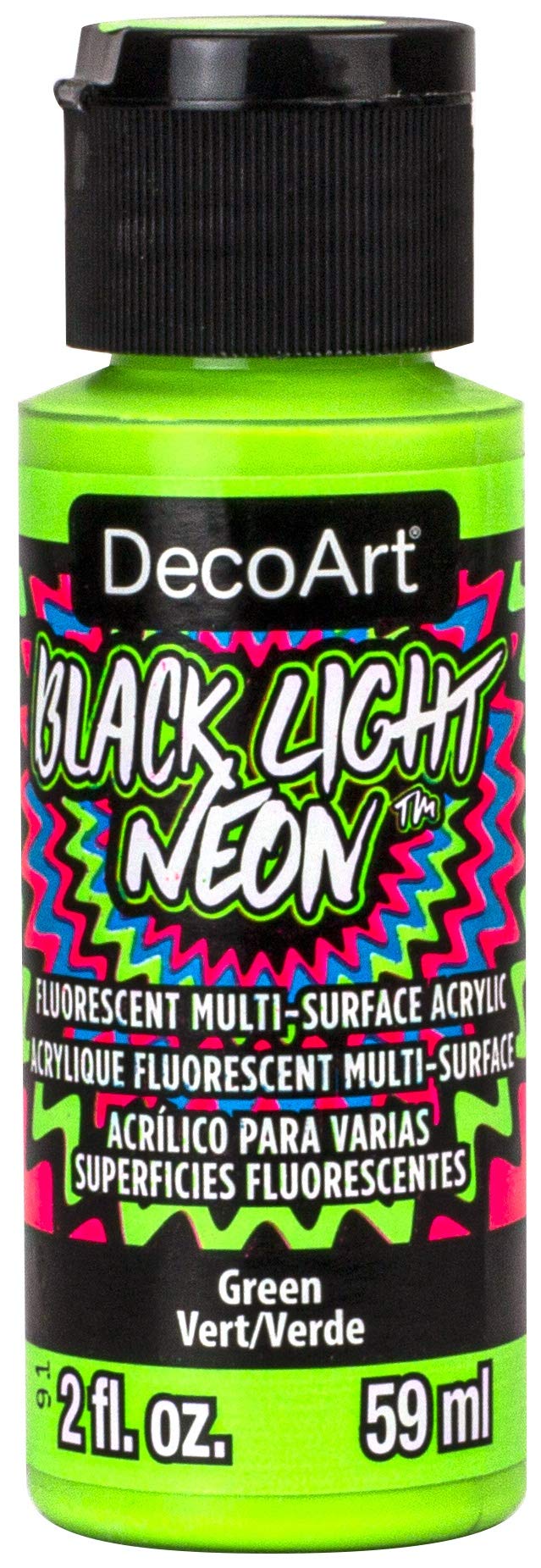 DecoArt Black Light Neons - Multi Surface Acrylic Paint - 59 ML (2 Oz) Bottle - Green (04)