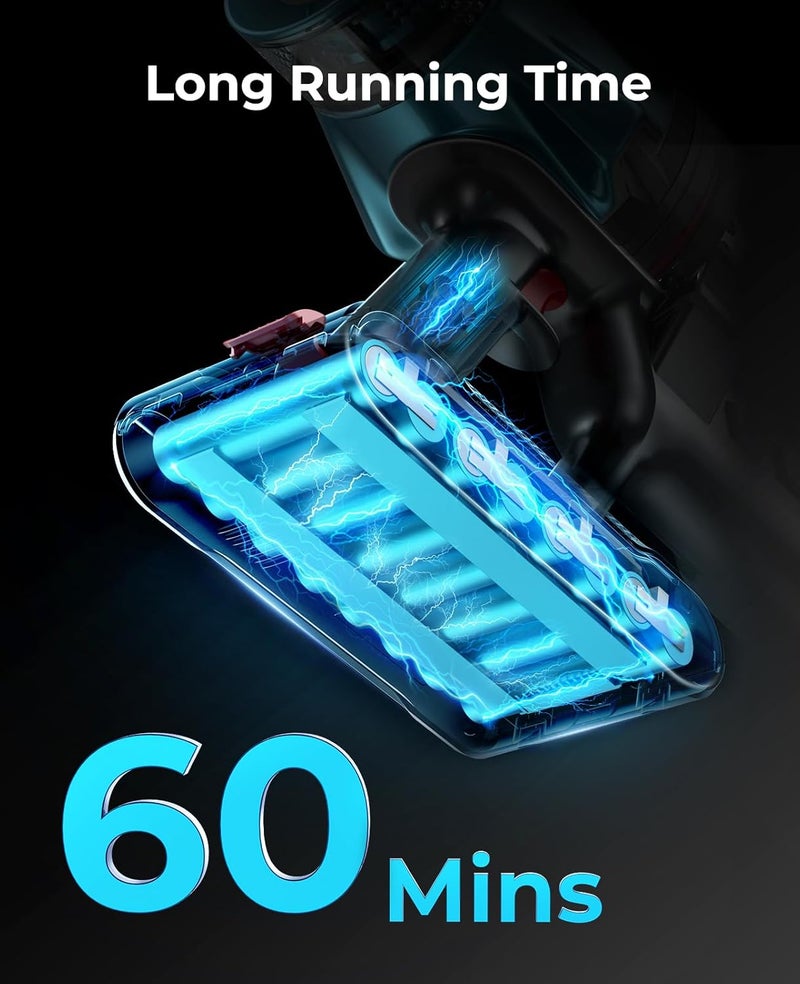 Laresar Ultra 7 Cordless Vacuum Cleaner 550W45Kpa Stick Vacuum Cleaner with Touch Screen Up to 60 Mins Runtime Lightweight Handheld Vacuums for Hardwood Floor Carpet Car Pet Hair Black - Image 3