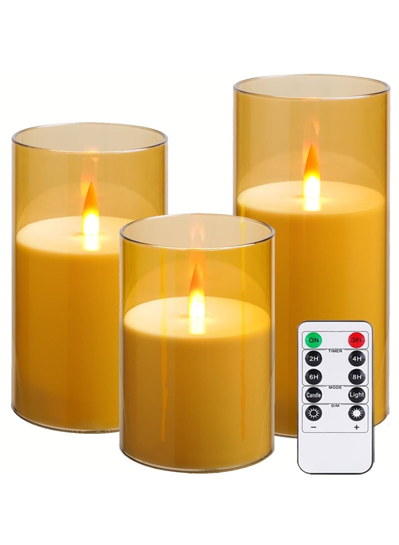 بابونا طقم 3 قطع شموع LED بدون لهب لهب متأرجح، جهاز تحكم عن بعد ومؤقت تعمل بالبطارية خيط 3D عمودية للحفلات والزفاف والمنزل (أبيض دافئ) - Image 1