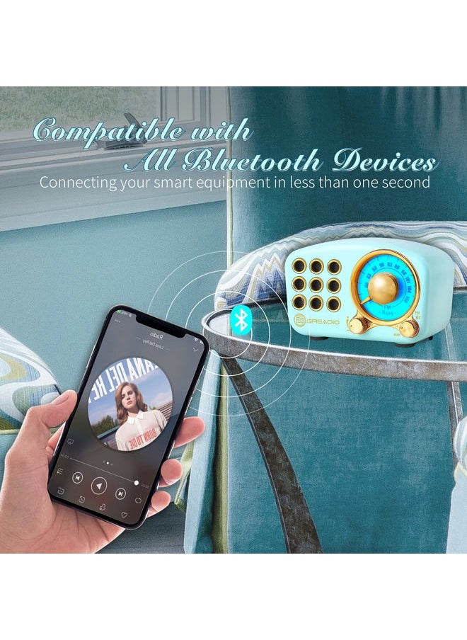 Greadio Retro Bluetooth Speaker, Vintage Radio-Greadio FM Radio with Old Fashioned Classic Style, Strong Bass Enhancement, Loud Volume, Bluetooth 5.0 Wireless Connection, TF Card and MP3 Player (Blue)  - Image 3