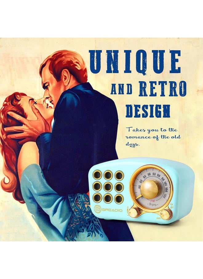 Greadio Retro Bluetooth Speaker, Vintage Radio-Greadio FM Radio with Old Fashioned Classic Style, Strong Bass Enhancement, Loud Volume, Bluetooth 5.0 Wireless Connection, TF Card and MP3 Player (Blue)  - Image 4