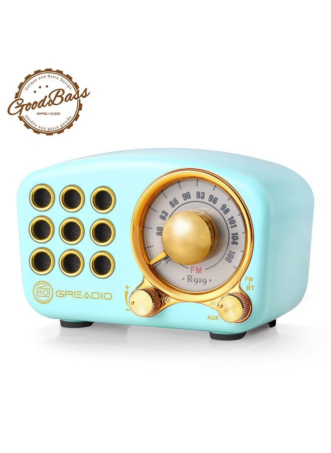 Greadio Retro Bluetooth Speaker, Vintage Radio-Greadio FM Radio with Old Fashioned Classic Style, Strong Bass Enhancement, Loud Volume, Bluetooth 5.0 Wireless Connection, TF Card and MP3 Player (Blue)  - Image 1