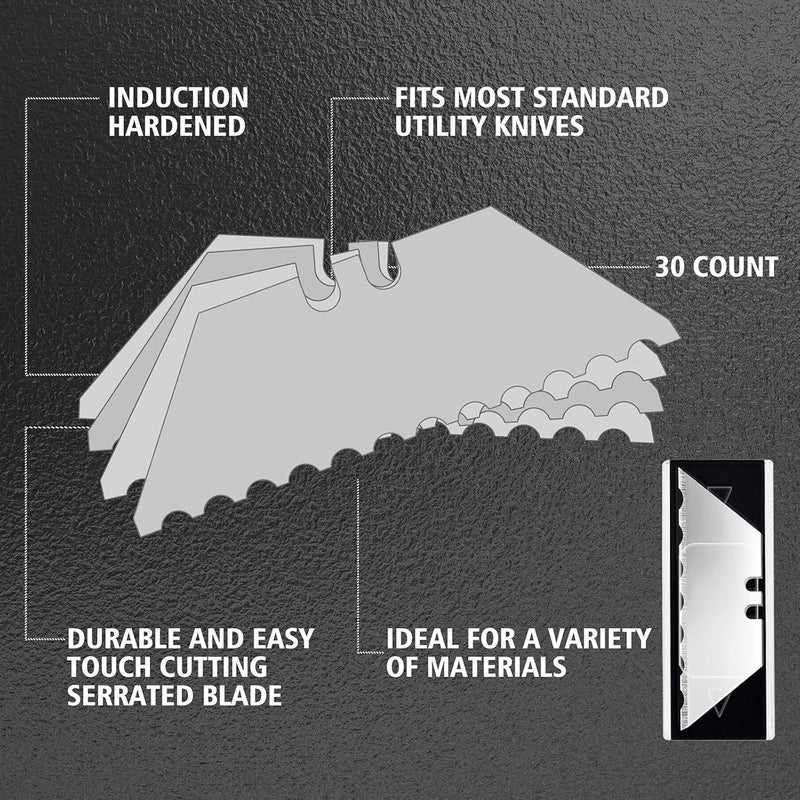 Vickay Utility Knife Blades，Box Cutter Blades-Serrated Edge, SK5 Steel, 30-Pack with Plastic Case, Replacement Blades-Refills for Box Cutters Utility Knives - Image 4