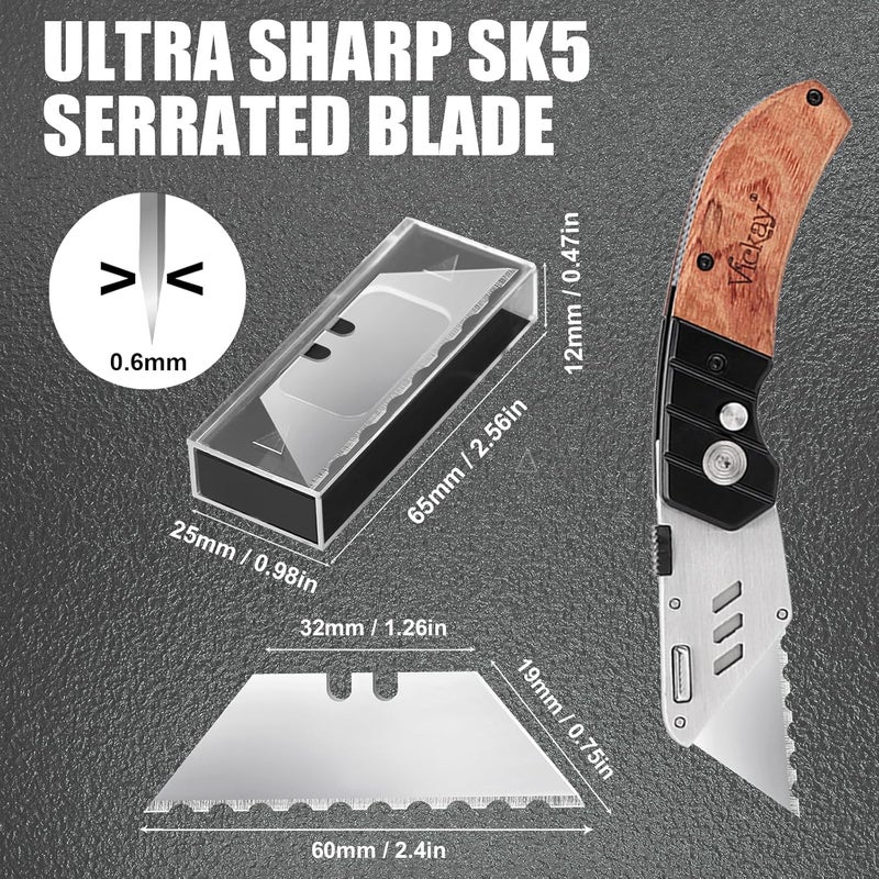 Vickay Utility Knife Blades，Box Cutter Blades-Serrated Edge, SK5 Steel, 30-Pack with Plastic Case, Replacement Blades-Refills for Box Cutters Utility Knives - Image 3